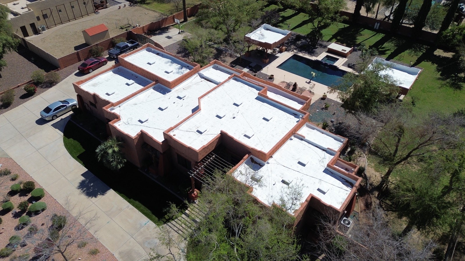 White foam flat roof
